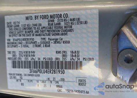 2014 Ford Fusion Hybrid Se из США, поврежденный, VIN 3FA6P0LU4ER281950